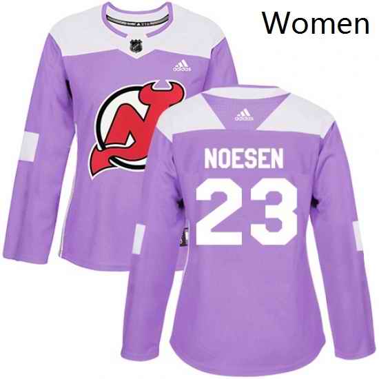 Womens Adidas New Jersey Devils 23 Stefan Noesen Authentic Purple Fights Cancer Practice NHL Jersey